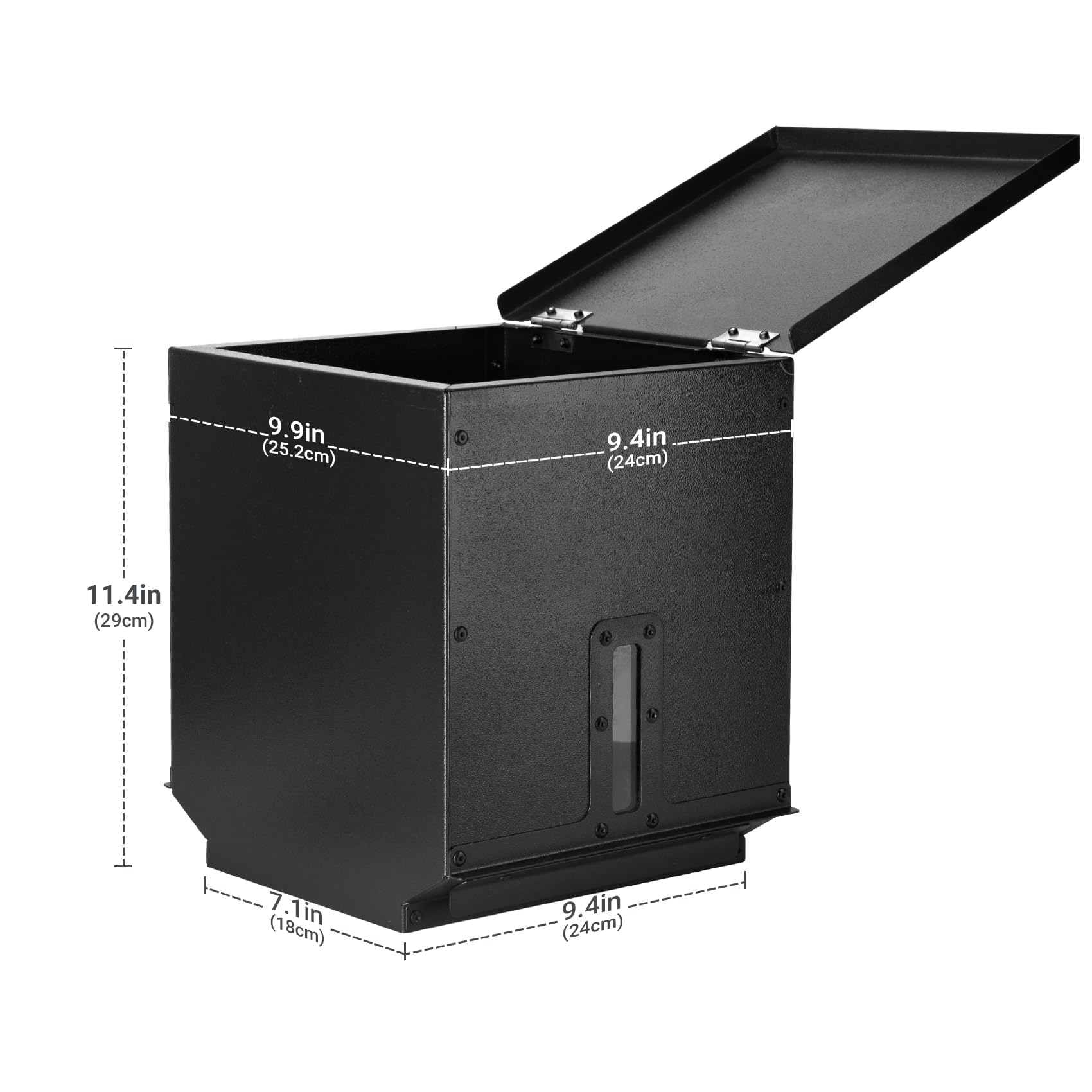 Stanbroil extension side-mounted on hopper illustrating secure fit and stability benefit