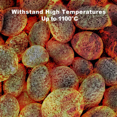 Stanbroil pebbles in a burning fire pit showing even flame coverage and heat tolerance