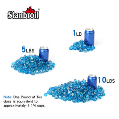 Stanbroil fire glass in pit with flames highlighting reflective color