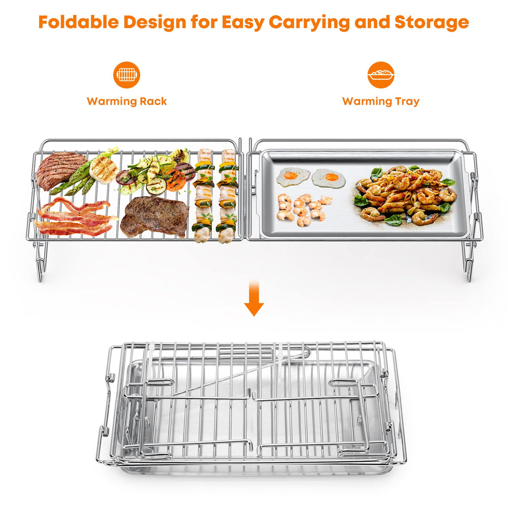 Stanbroil installed on griddle side profile keeping food warm while cooking
