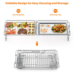 Stanbroil installed on griddle side profile keeping food warm while cooking