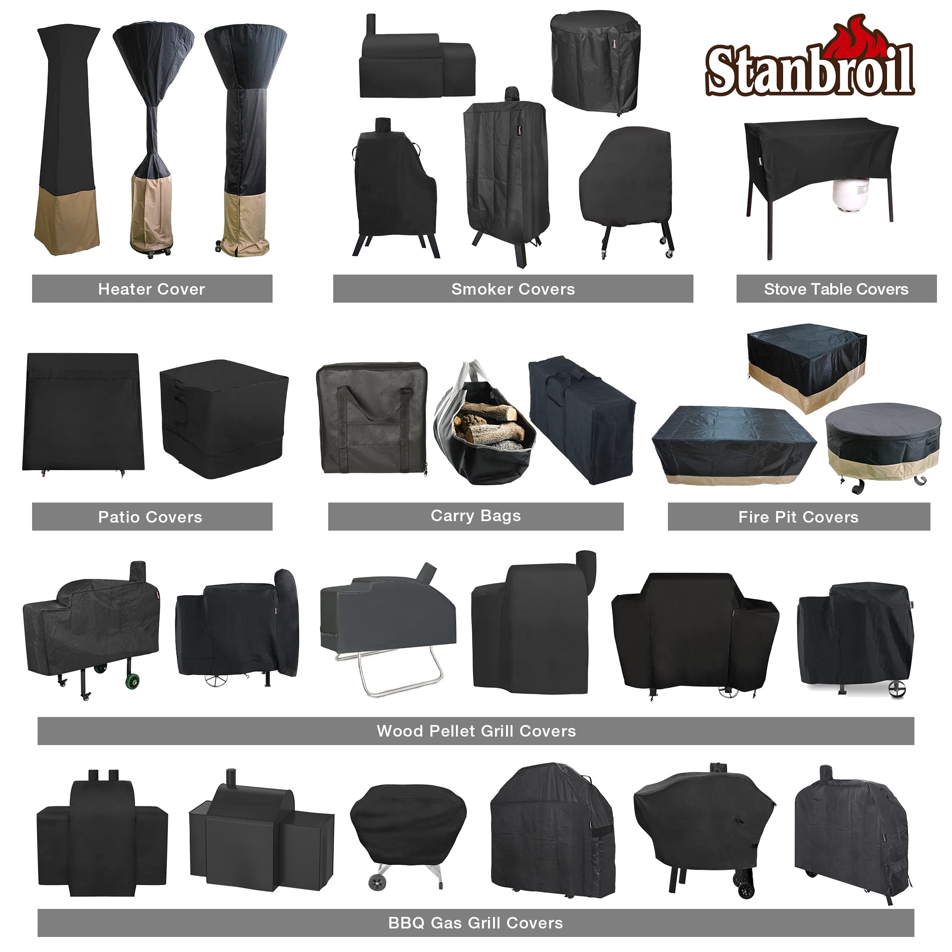 Stanbroil cover in patio scene protecting heater from rain and debris