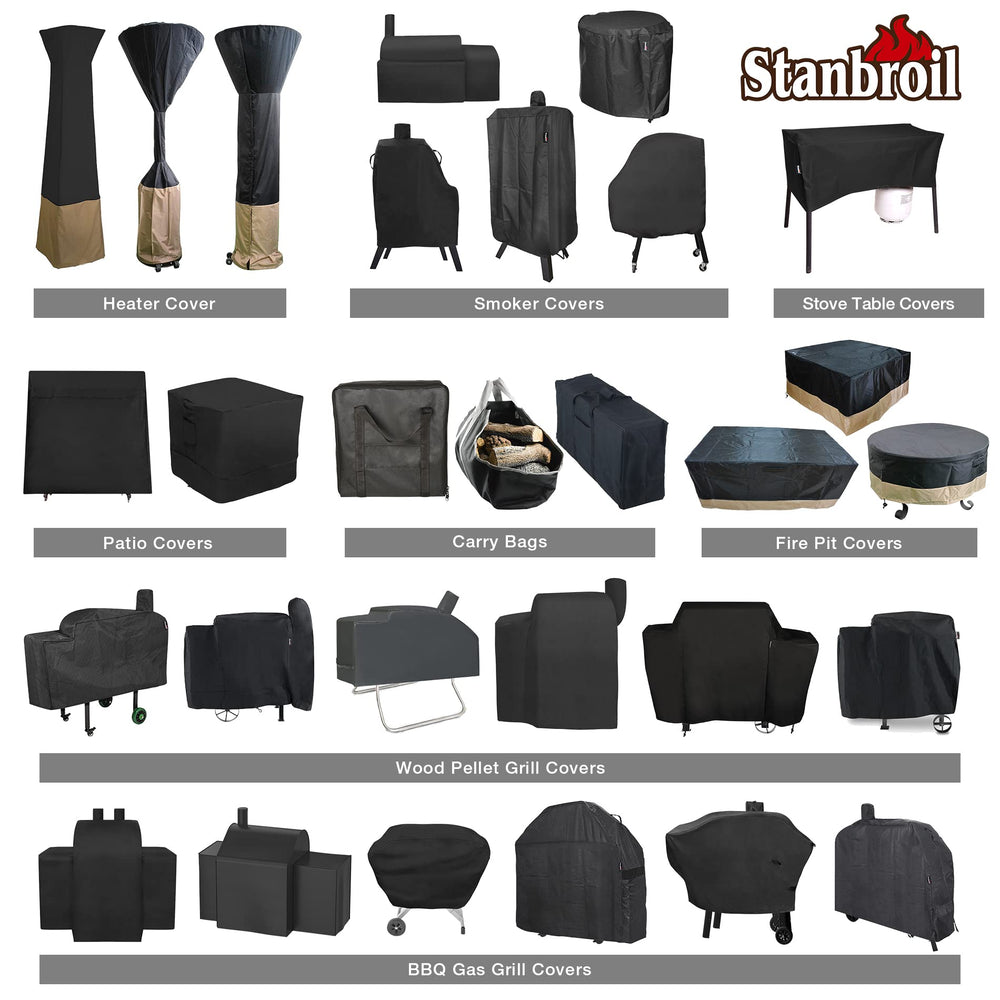 Stanbroil cover in patio scene protecting heater from rain and debris