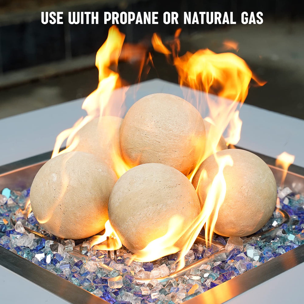 Stanbroil spheres mixed with fire glass demonstrating layered styling and visual depth