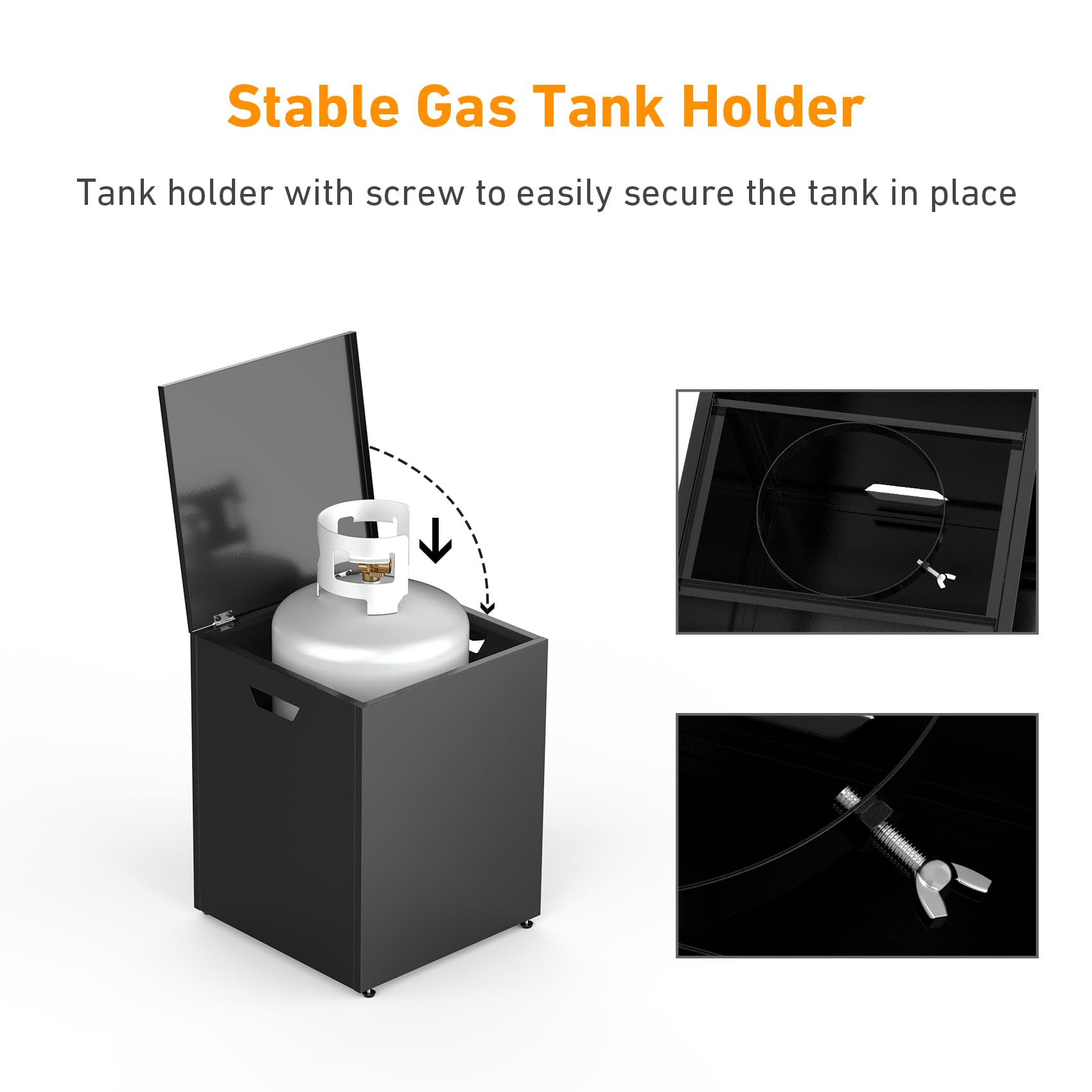 Stanbroil open lid revealing a 20 lb tank in the secure holder