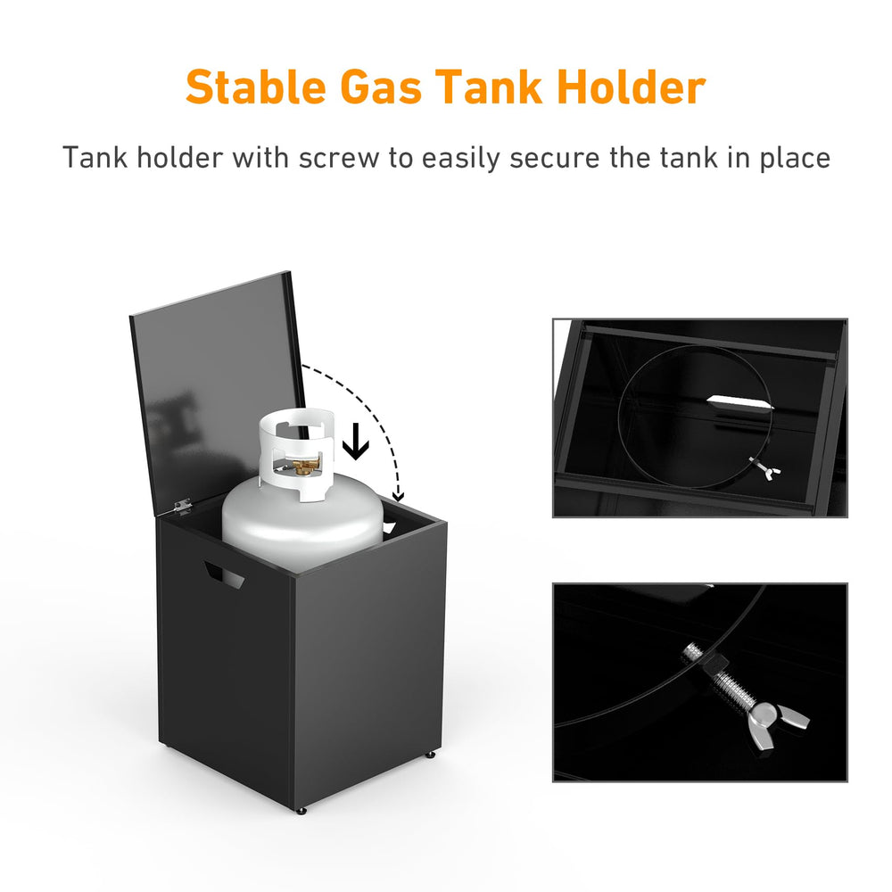 Stanbroil open lid revealing a 20 lb tank in the secure holder