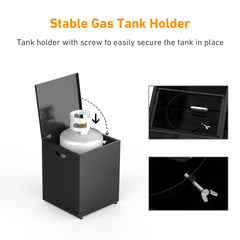 Stanbroil open lid revealing a 20 lb tank in the secure holder