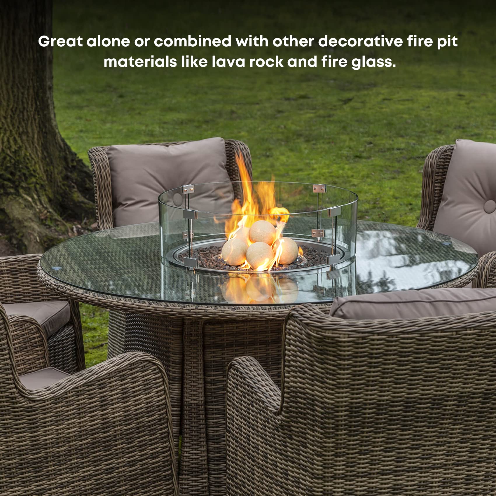 Stanbroil on patio fire bowl in outdoor lifestyle scene enhancing ambiance and low maintenance