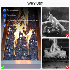 Stanbroil Pacific Blue spread in a fire bowl producing reflective flames and enhanced visual appeal