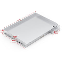 Stanbroil removable grease tray pulled out for fast cleanup and spill prevention