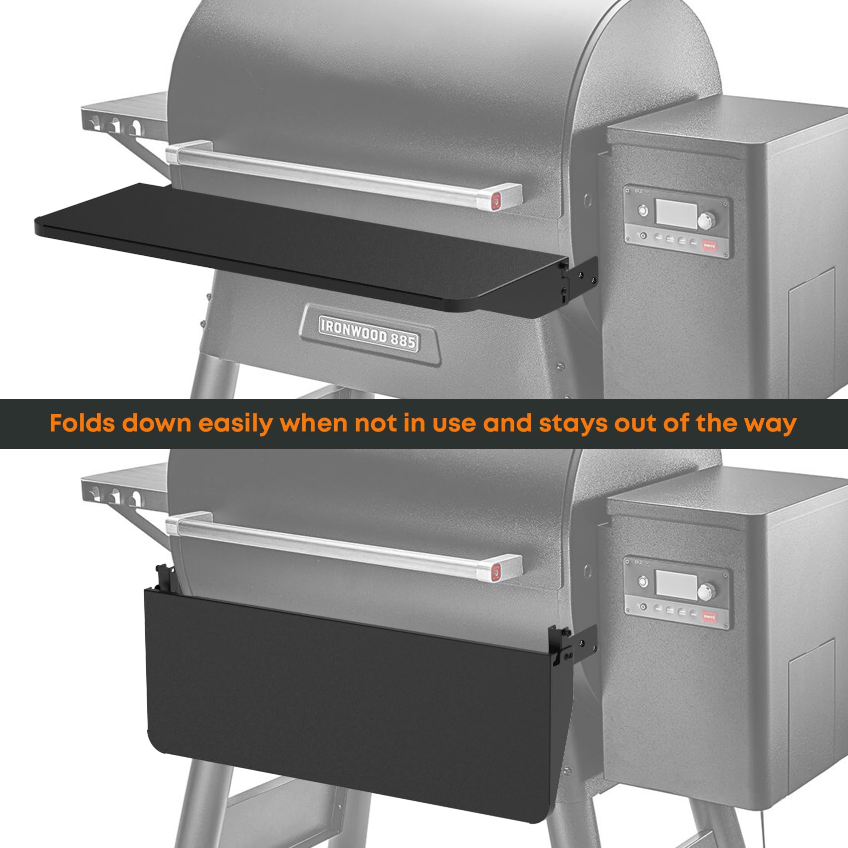 Stanbroil shelf mounted on Traeger Pro 780 for instant prep convenience
