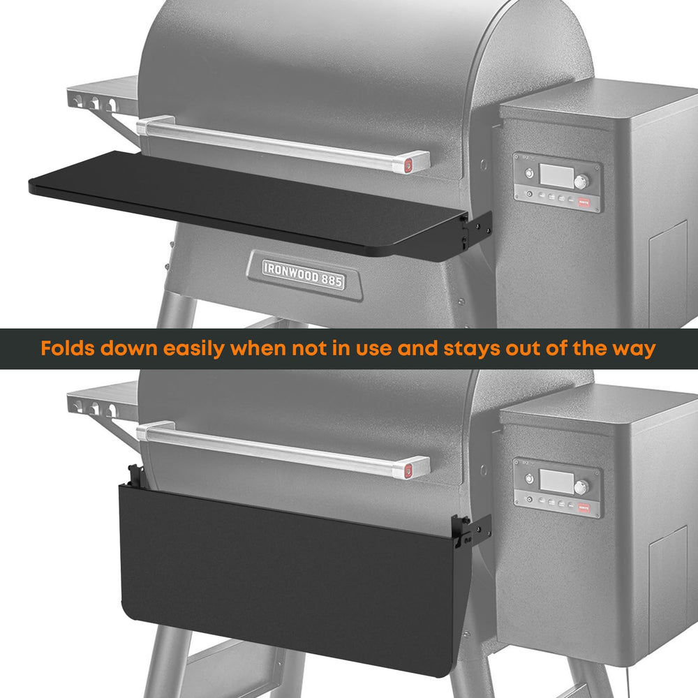 Stanbroil shelf mounted on Traeger Pro 780 for instant prep convenience