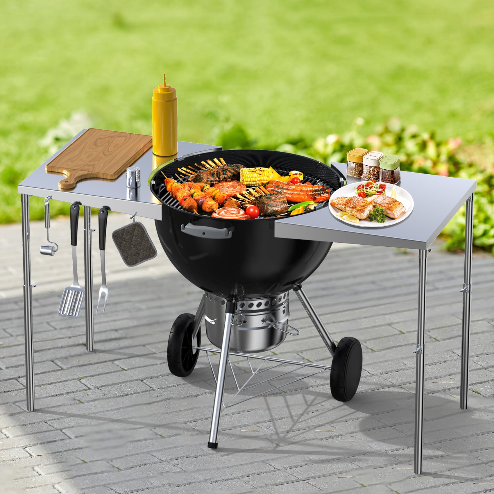 Stanbroil four tool hooks holding spatula and tongs for organized grilling workflow