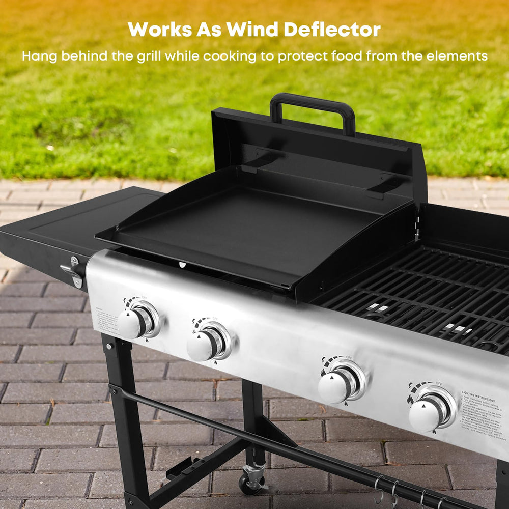 Stanbroil hood next to grill cart showing correct scale and fit benefit