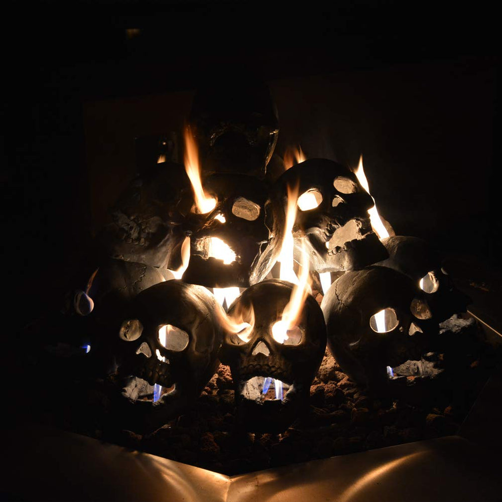Stanbroil skull staged in outdoor firepit to show decorative impact