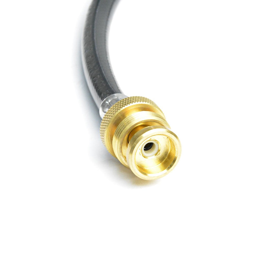 Stanbroil tee installed on an RV regulator illustrating easy auxiliary tank hookup