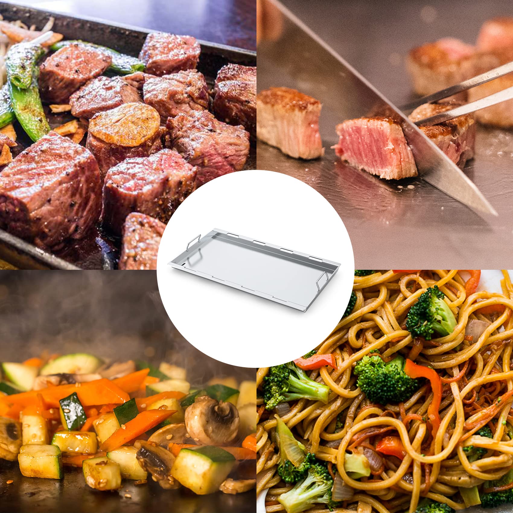 Stanbroil searing steak teppanyaki-style on griddle showing high-heat performance benefit