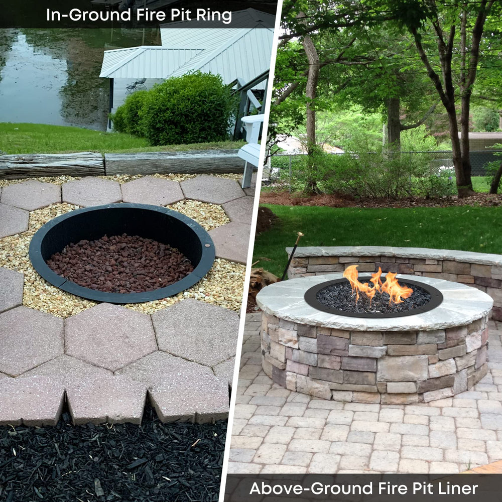 Stanbroil fire ring with grill hole and logs ready for cooking convenience