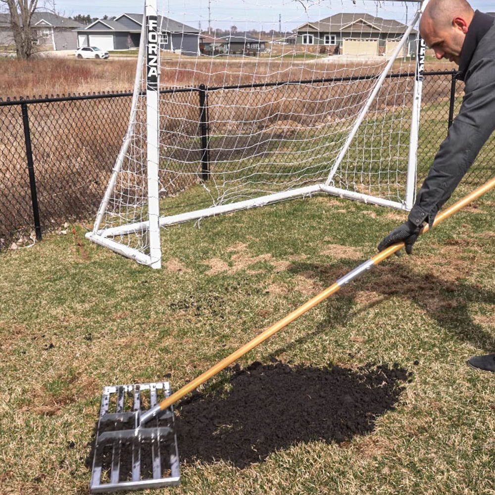 Standard Golf Levelawn Pro size comparison with ruler illustrating 30-inch coverage advantage