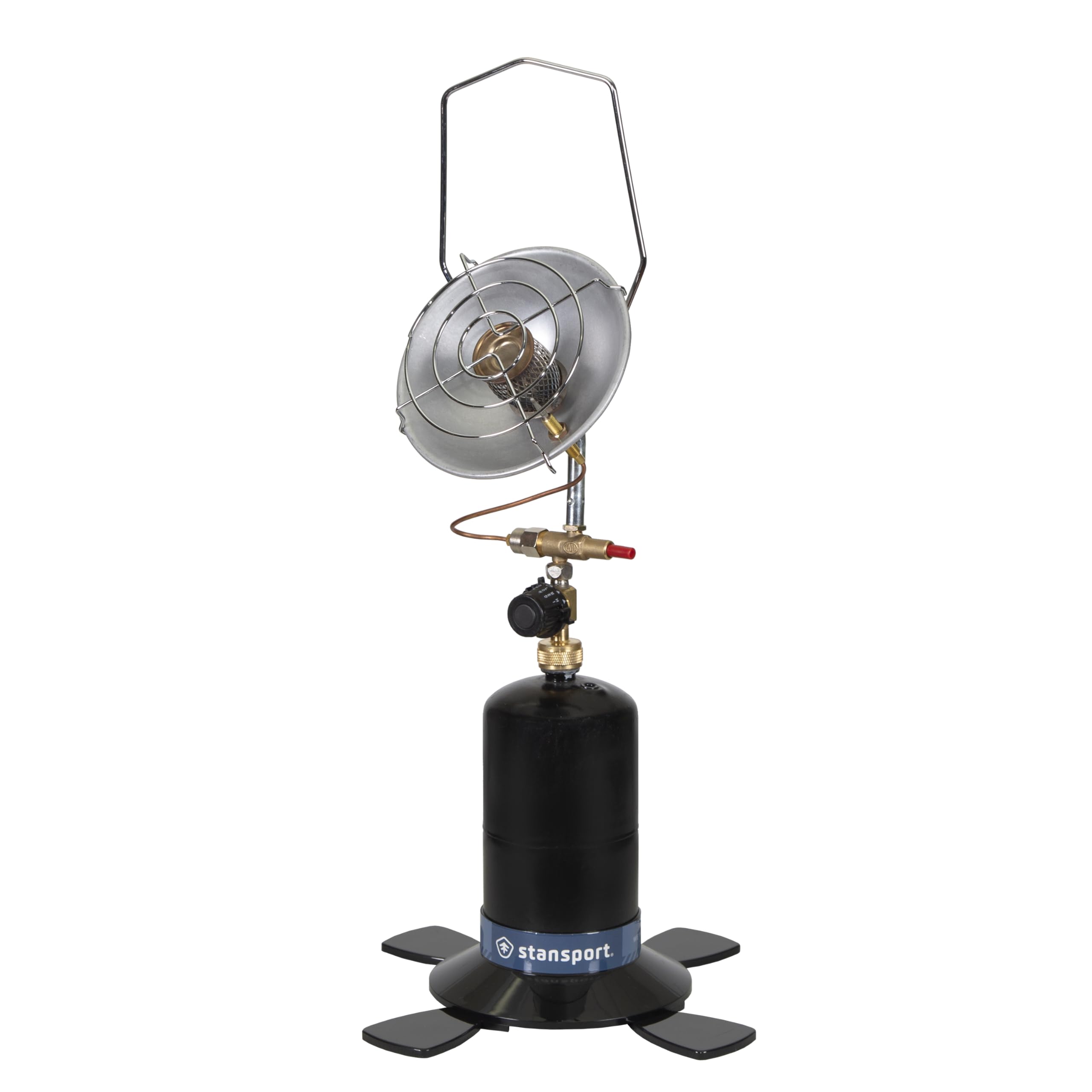 Stansport front view of assembled heater showing compact portability and focused warmth