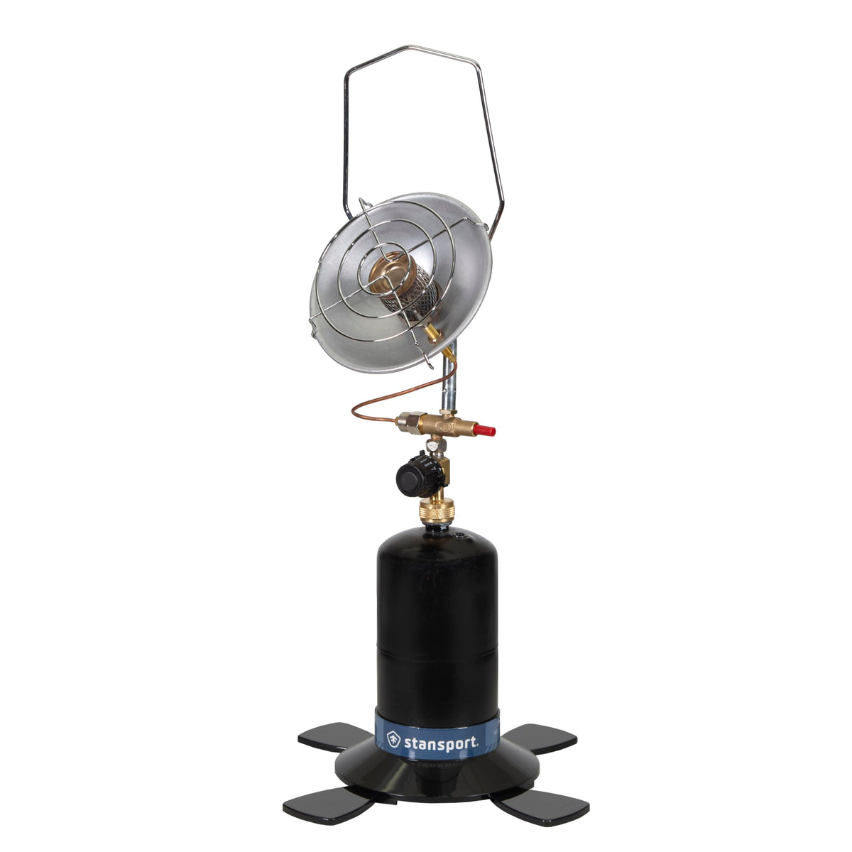 Stansport front view of assembled heater showing compact portability and focused warmth