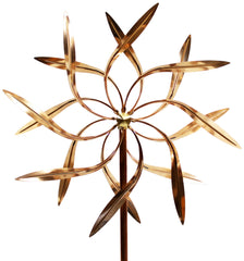 Stanwood Wind Sculpture front view showing copper dual spinners and graceful motion