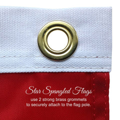 Star Spangled Flags brass grommets and header ready for secure mounting