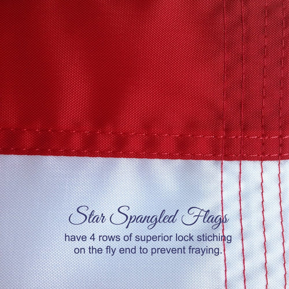 Star Spangled Flags fly end showing quadruple stitching to prevent fraying