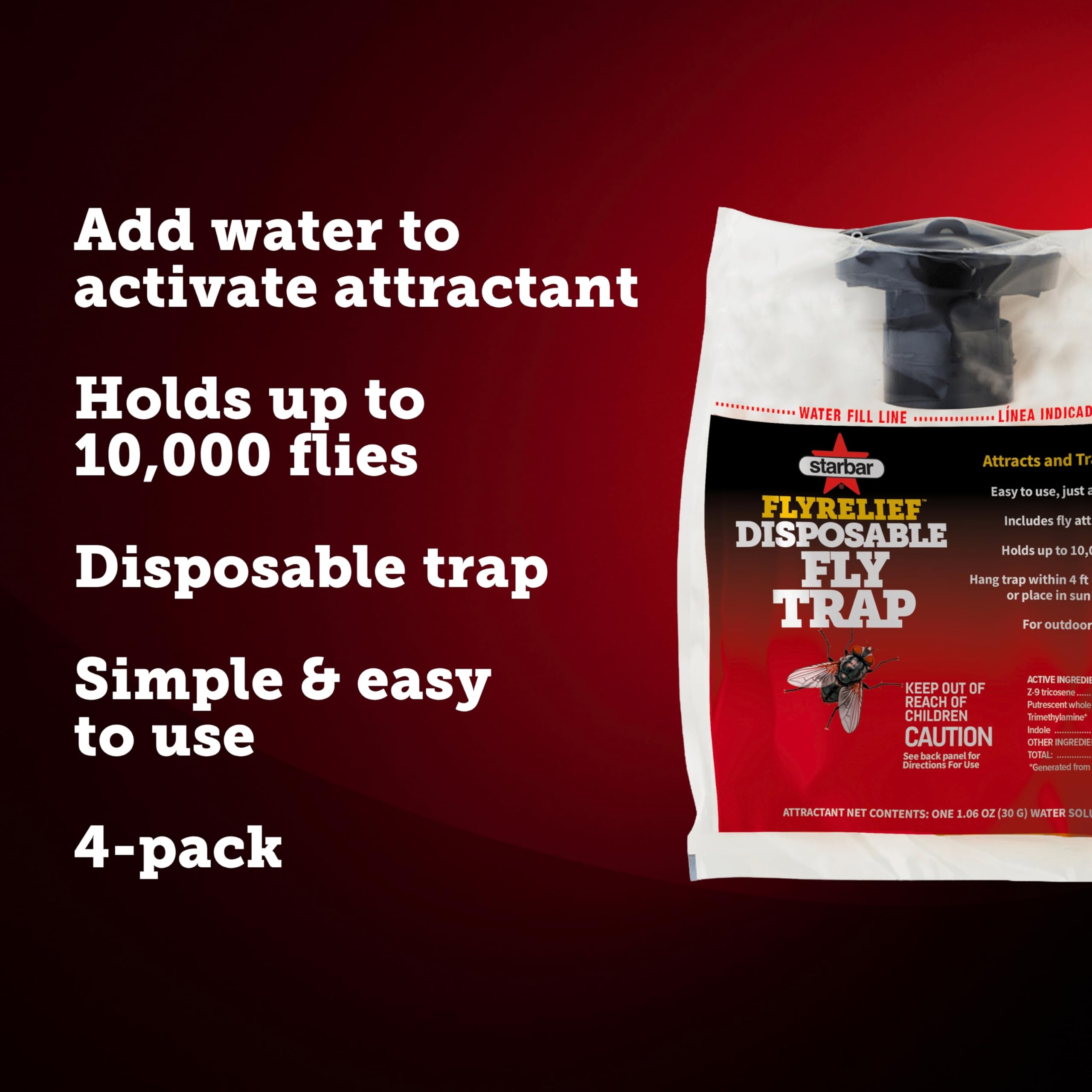Starbar FlyRelief bag being activated with water to quickly release fly attractant
