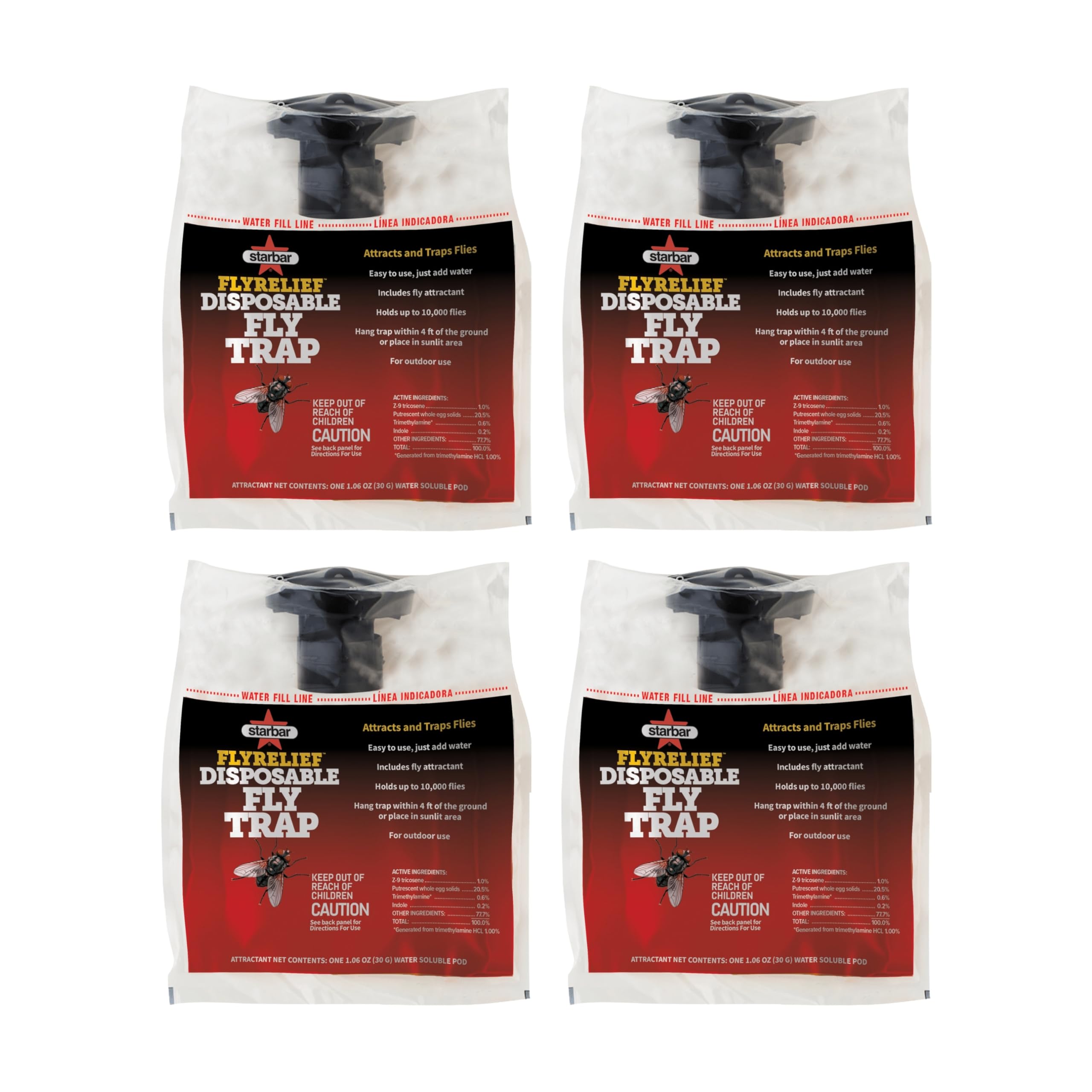 Starbar FlyRelief front packaging view showing contents and 4-pack convenience