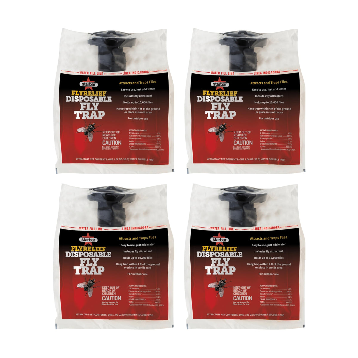 Starbar FlyRelief front packaging view showing contents and 4-pack convenience