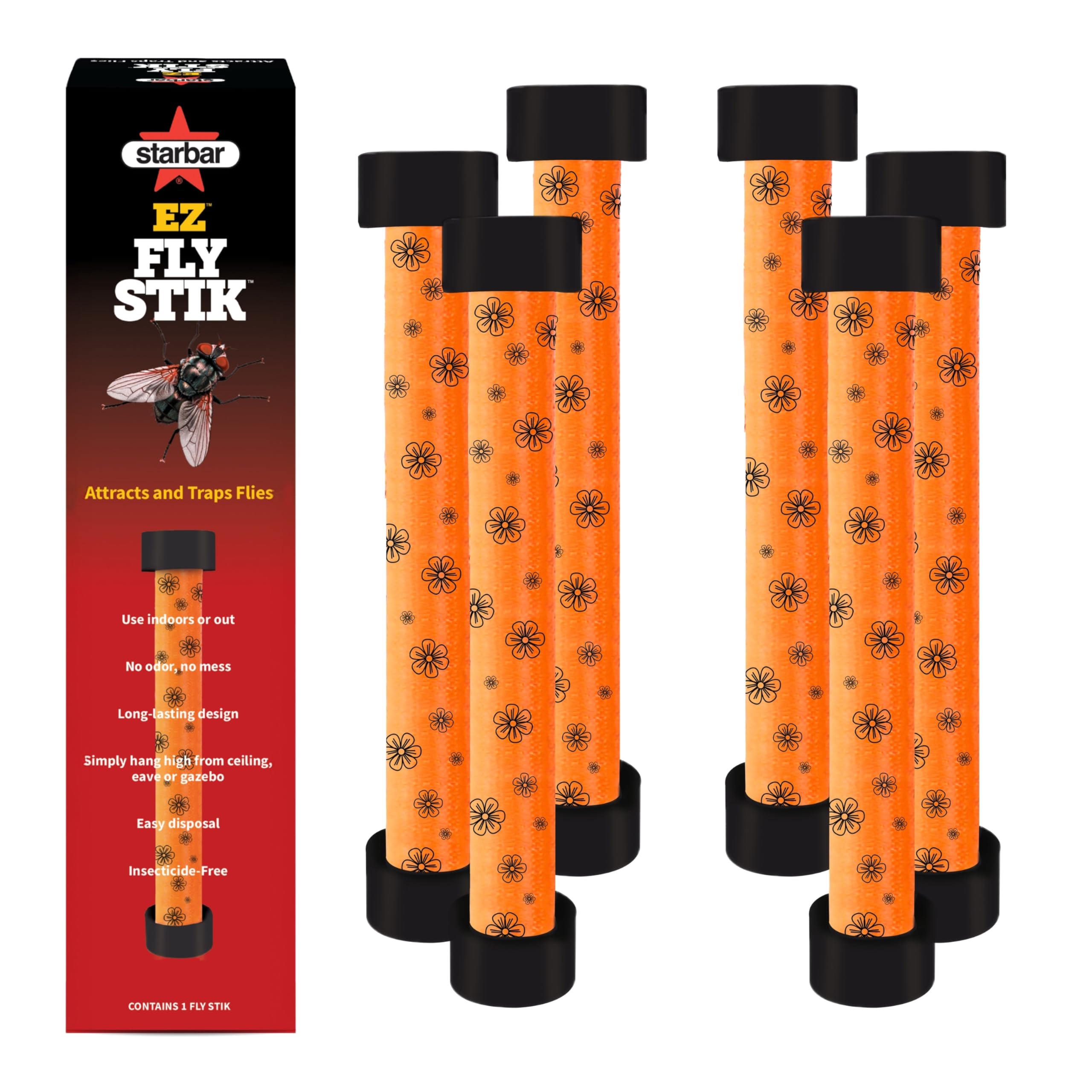Starbar front packaging showing six 8-inch fly stiks and clear product benefits