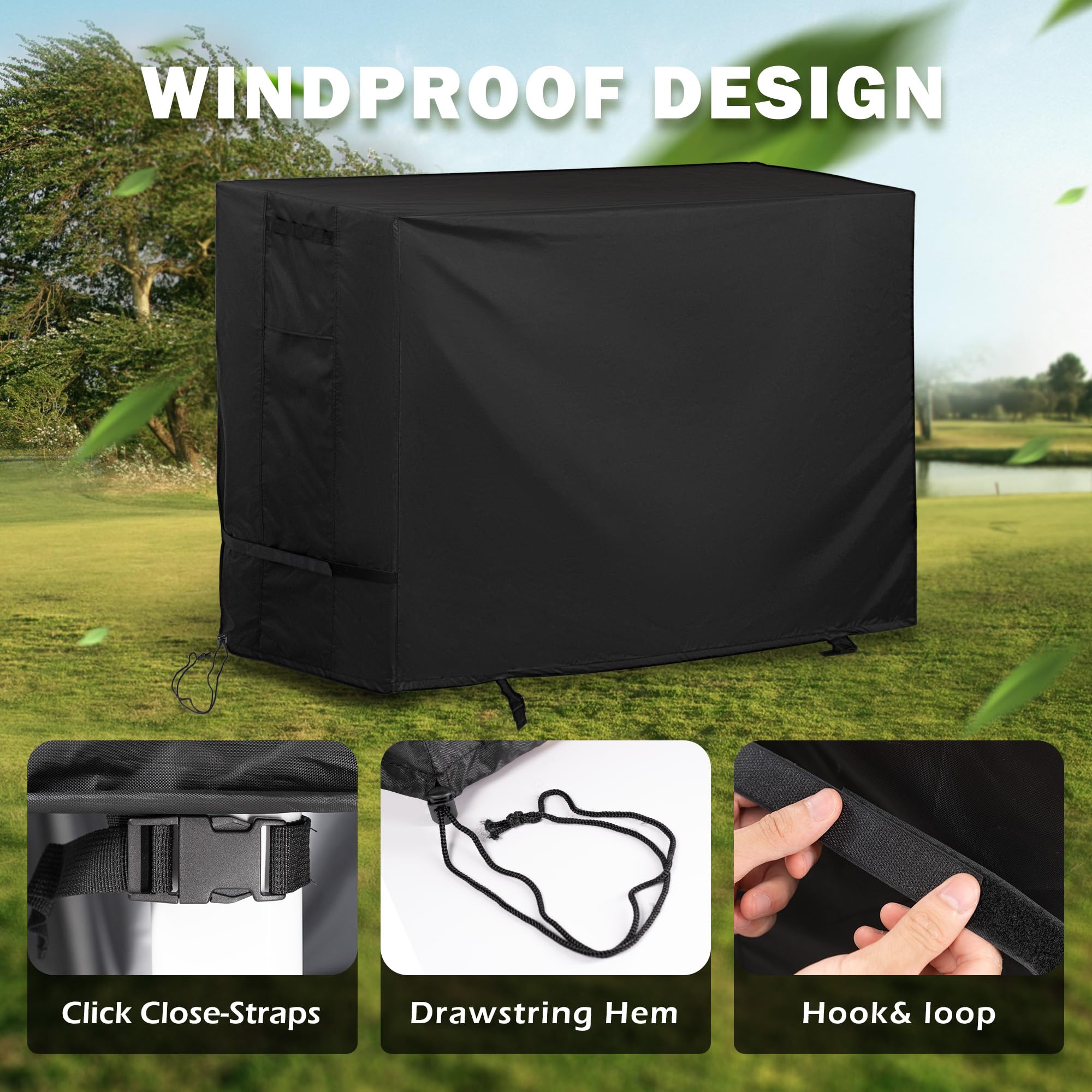 Starcrew fastening straps and drawstring securing the cover against wind uplift