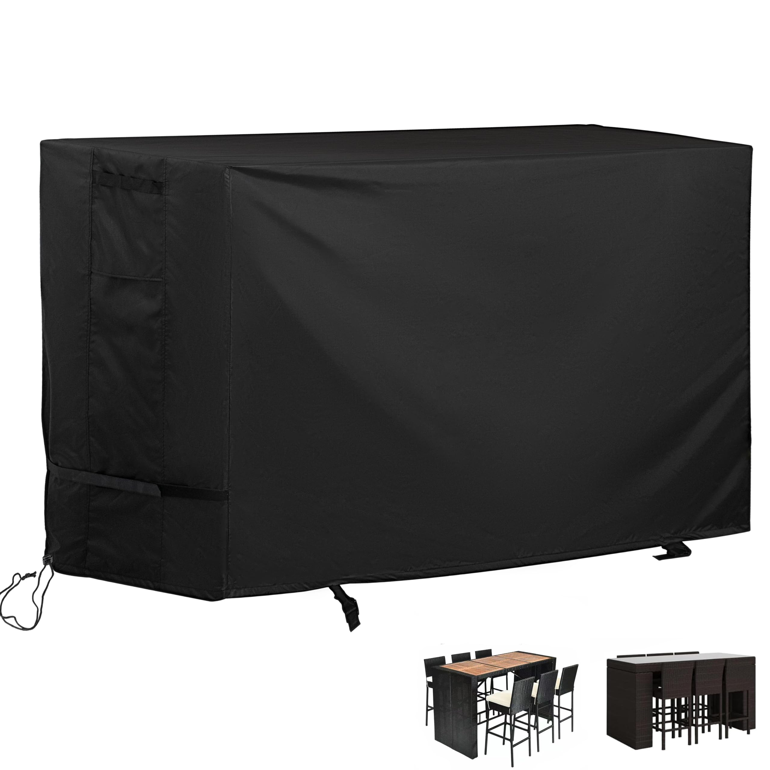 Starcrew front view of full cover protecting bar-height set, showing weatherproof fit