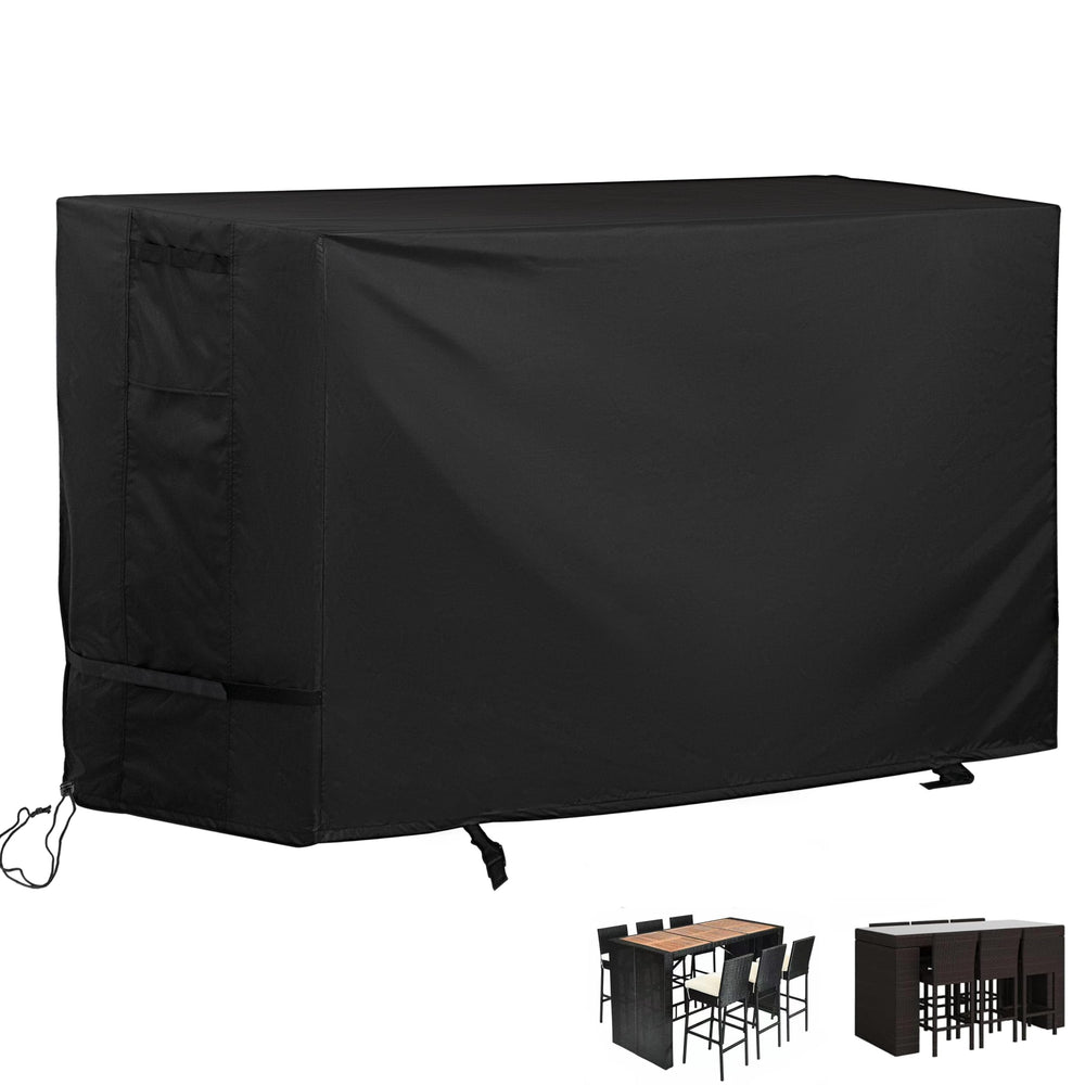 Starcrew front view of full cover protecting bar-height set, showing weatherproof fit