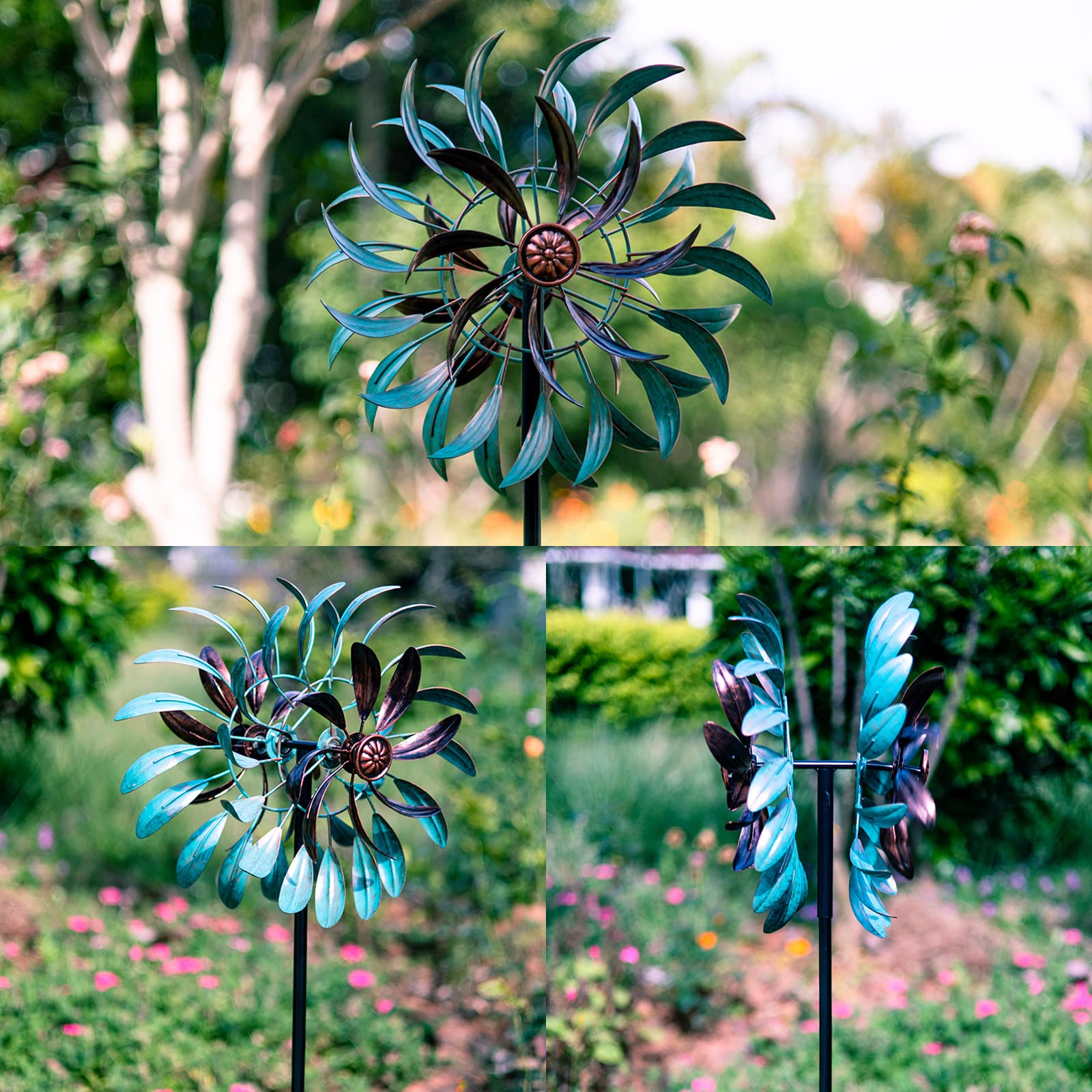 Stargarden wind spinner installed in garden adding dynamic decor and calming motion benefit