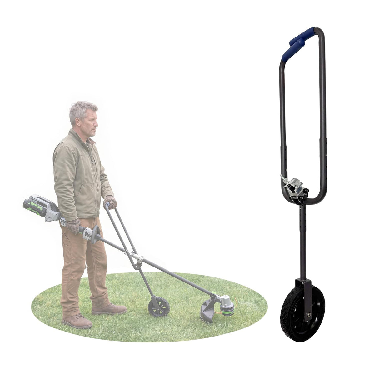 STARTINGTOOL front assembly showing wheel and handle for reduced arm strain