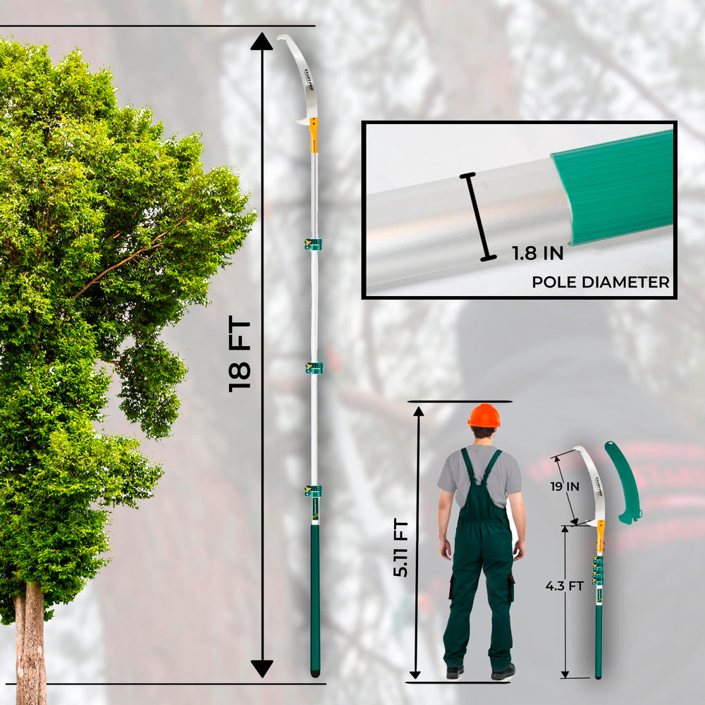 Start Pro fully extended pole saw demonstrating high reach capability