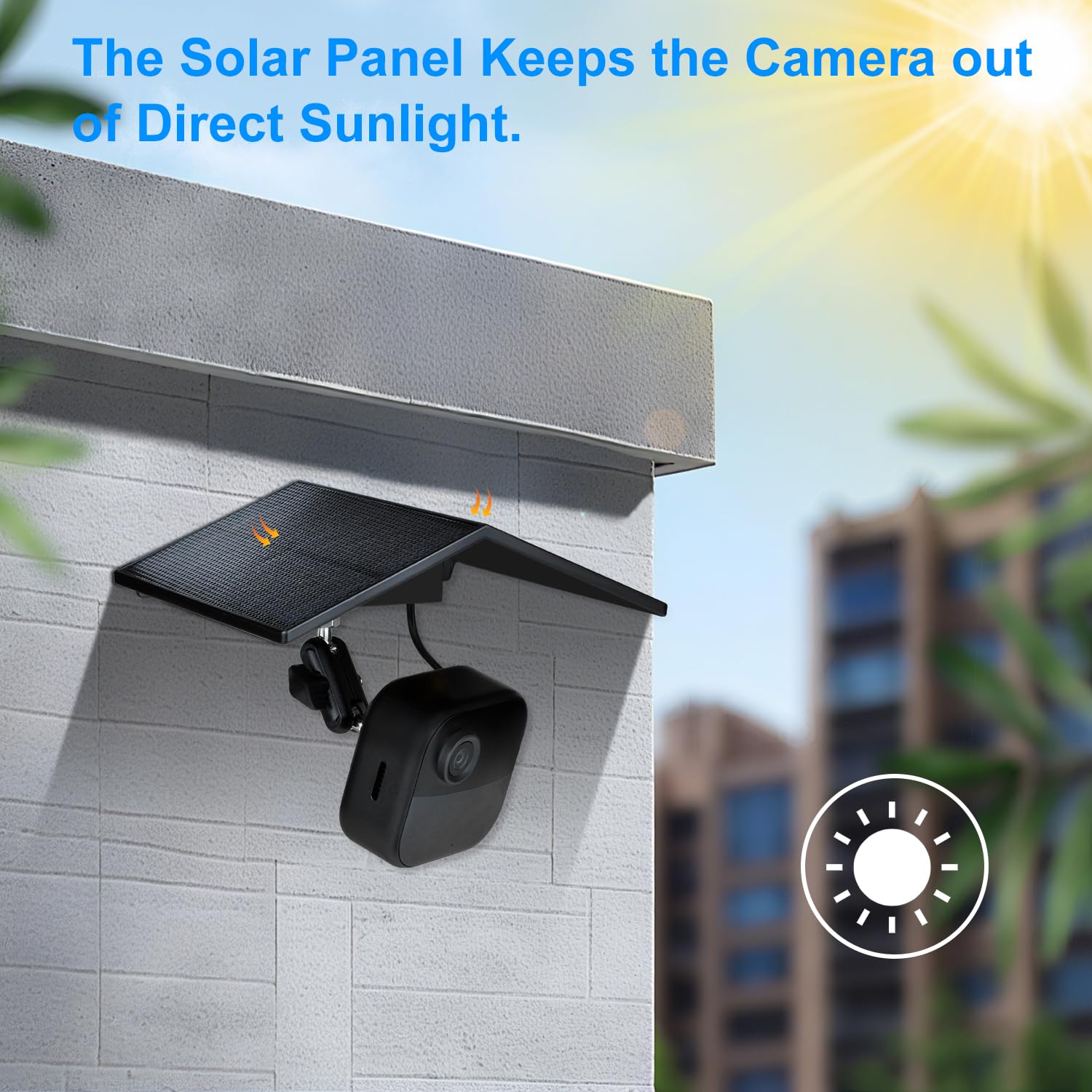 StartVision mounted above a Blink camera demonstrating protected placement and continuous camera power