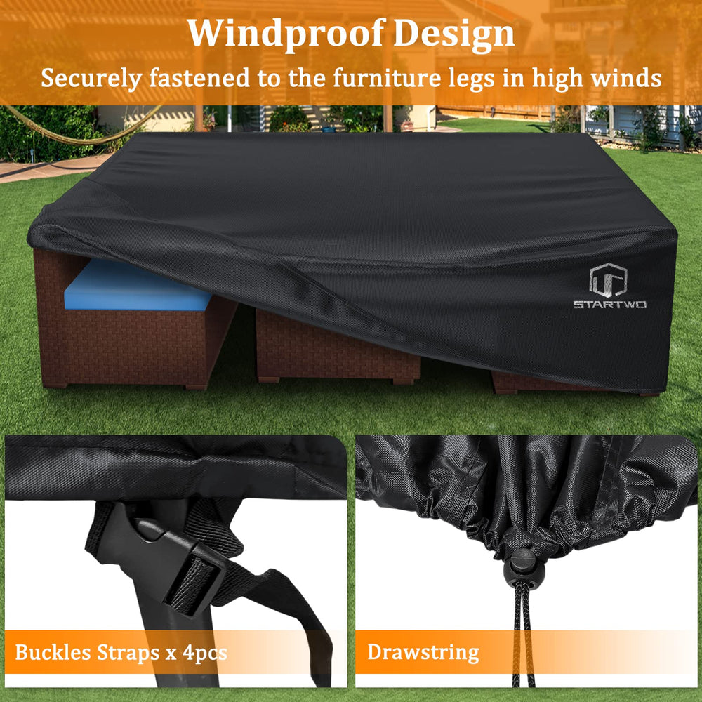 STARTWO buckle strap and drawstring tightened, securing cover during windy conditions