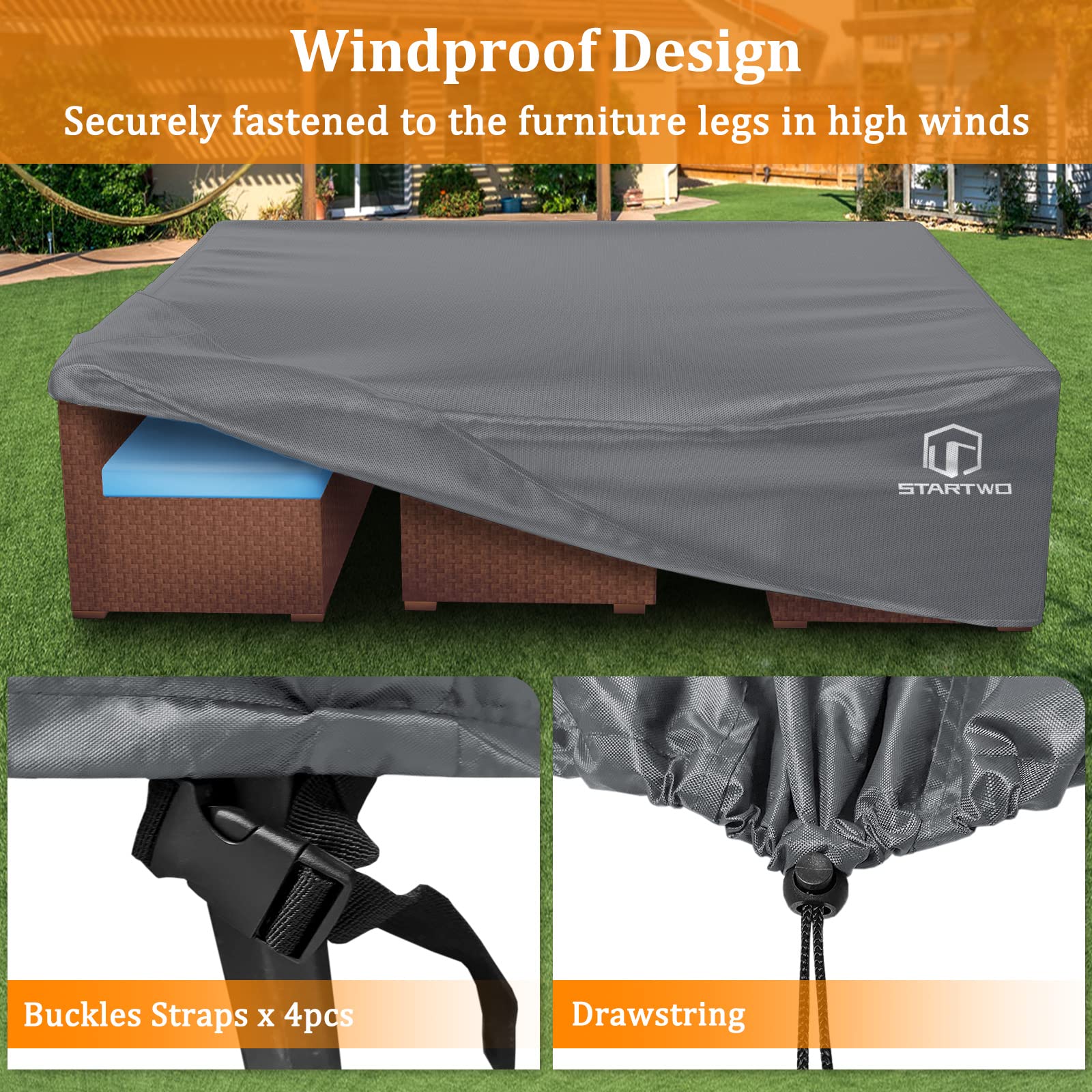 STARTWO buckle strap close-up securing the cover, prevents wind lift and flapping