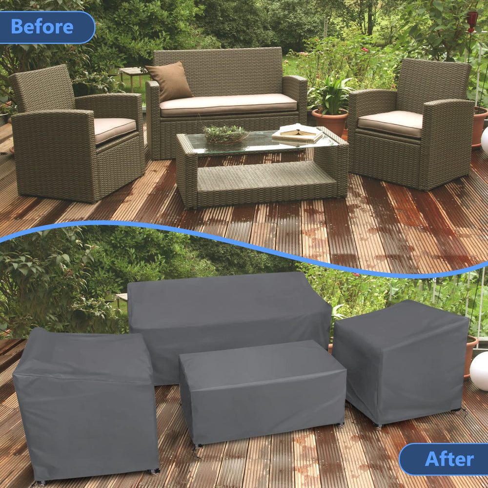 STARTWO chair cover in patio setting demonstrating tidy protection and neat appearance
