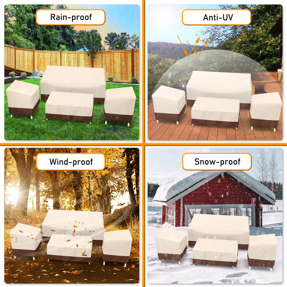 STARTWO covered loveseat and two chairs in backyard, demonstrates all-weather protection
