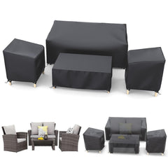 STARTWO front view of four-piece cover set protecting patio furniture