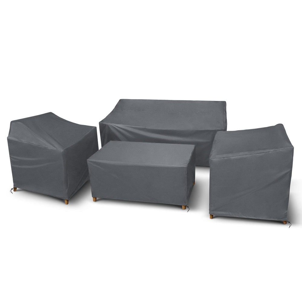 STARTWO front view of full covered 4-piece conversation set protecting furniture from weather