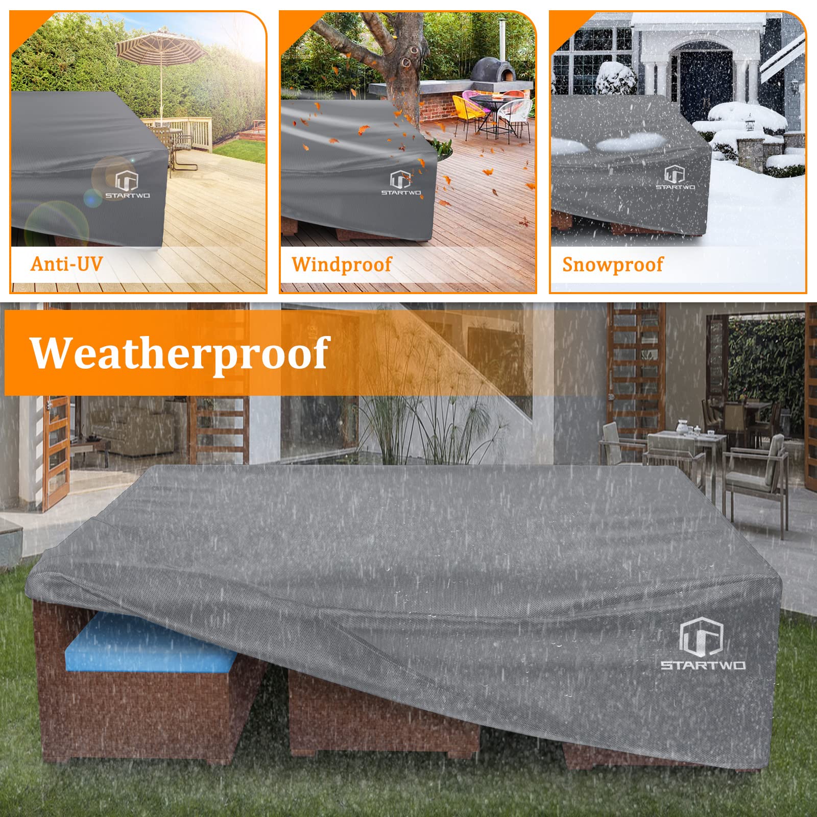 STARTWO cover on backyard patio sectional, protects furniture from rain and sun