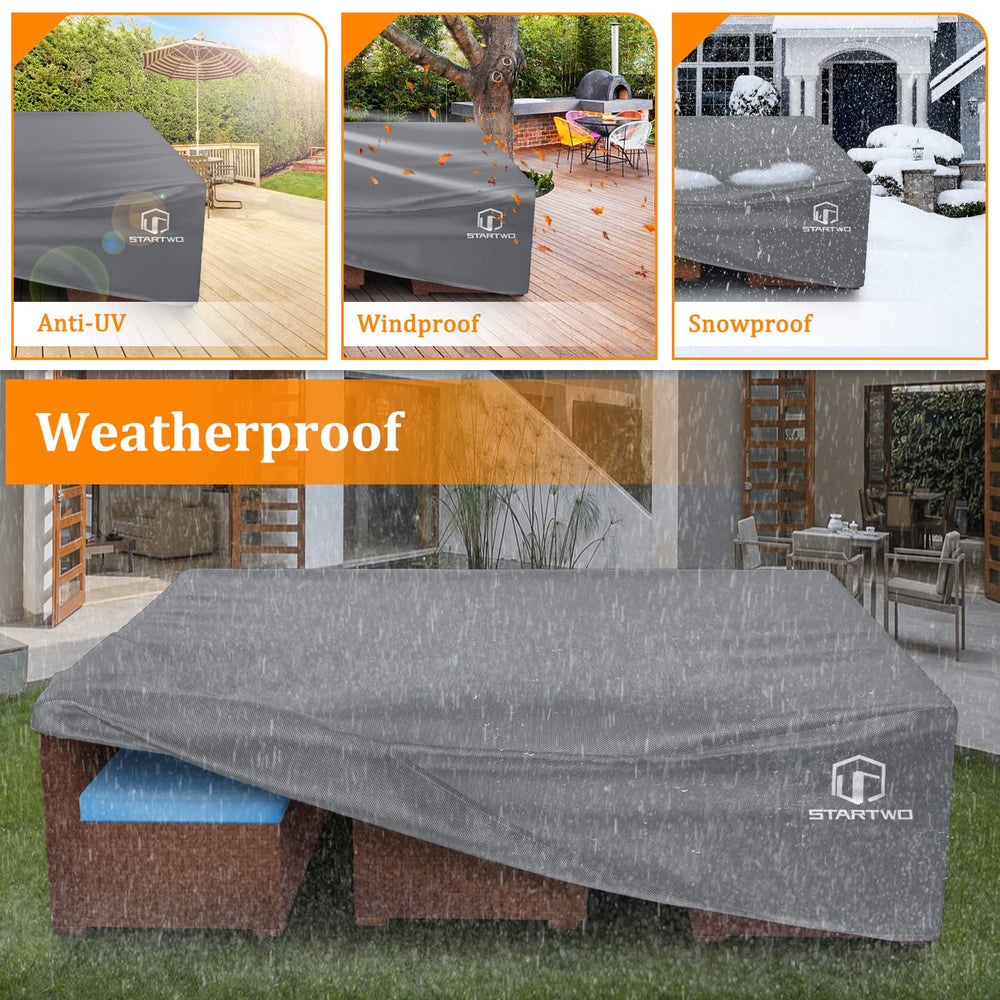 STARTWO cover on backyard patio sectional, protects furniture from rain and sun