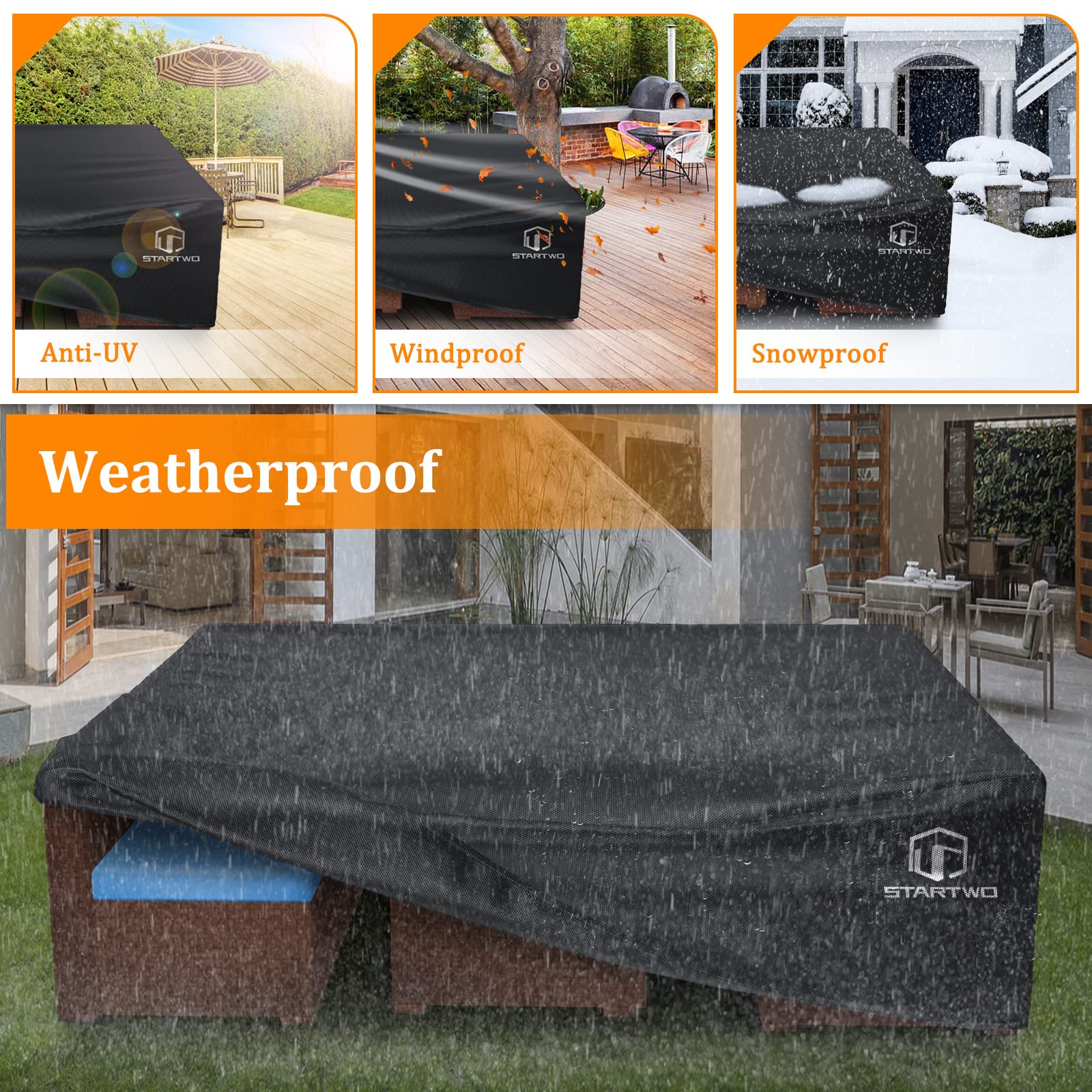 STARTWO cover beside sofa showing scale and fit for 7-12 seat sets