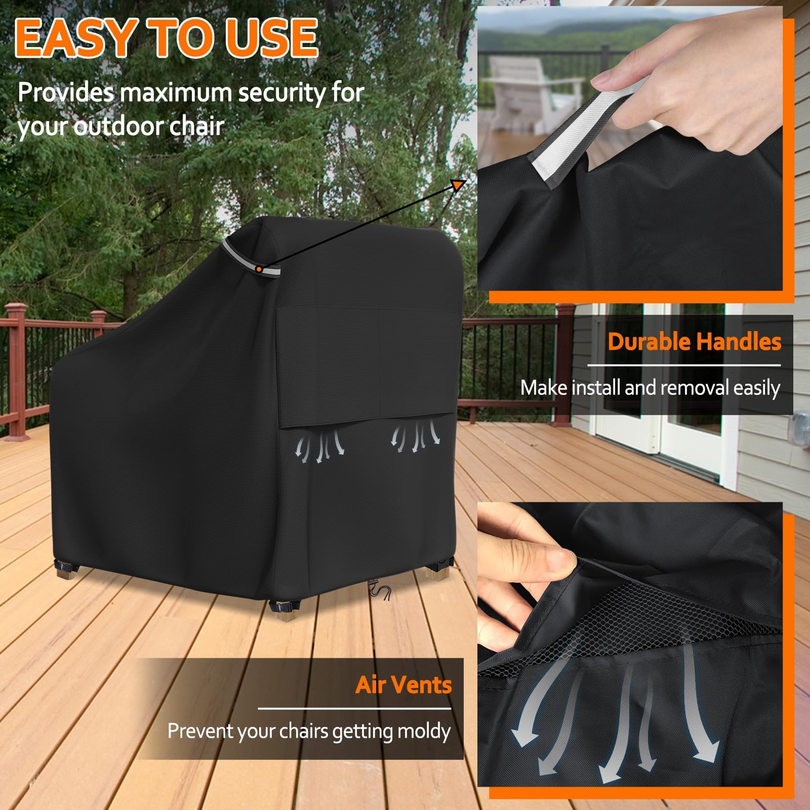 STARTWO straps and drawstring secured under chair to show windproof fastening