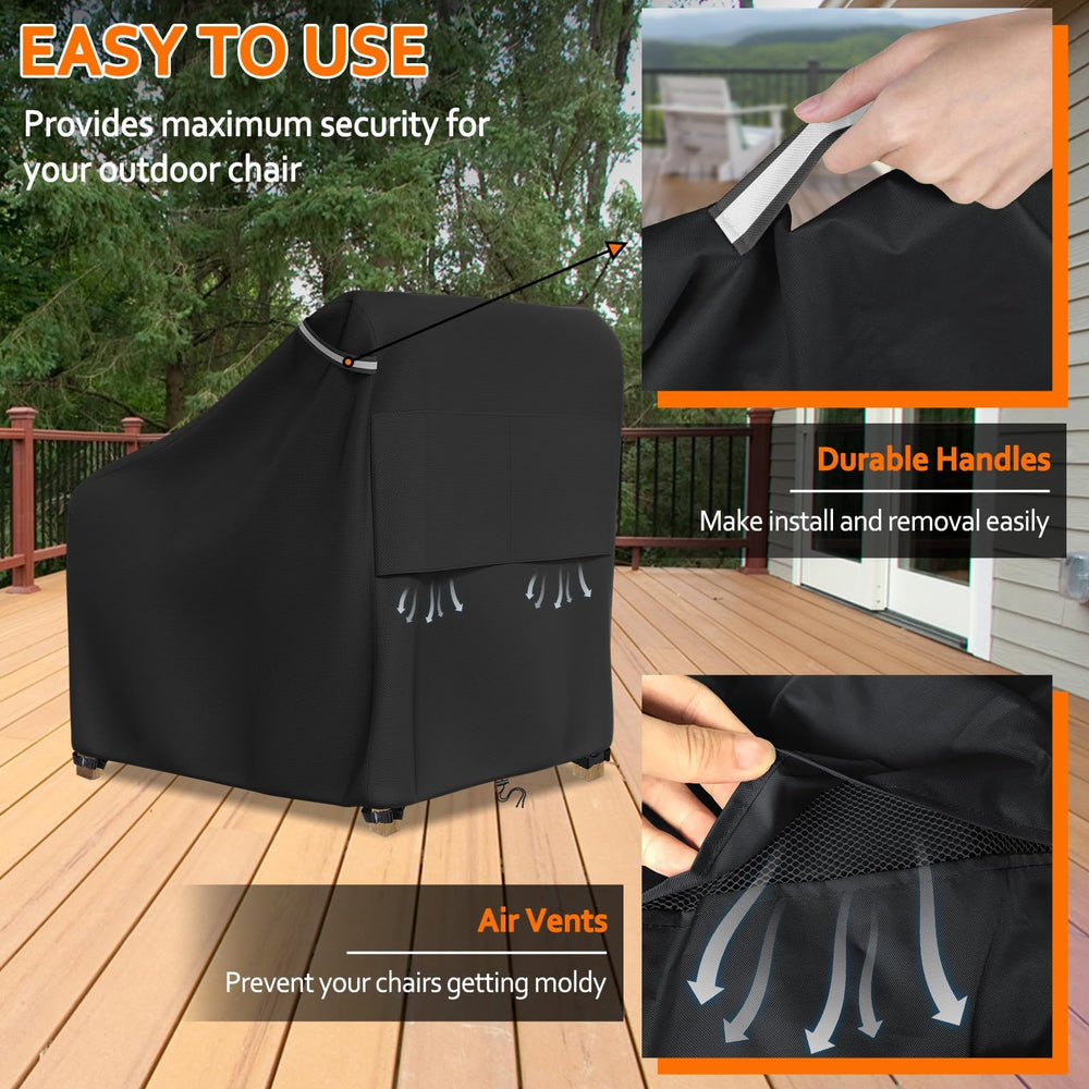 STARTWO straps and drawstring secured under chair to show windproof fastening